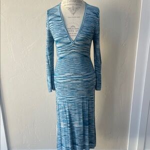 4/$20 Missoni Inspired Blue Space Dye Knitted Midi Dress Bell Sleeved